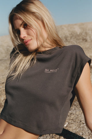 Cropped Organic Cotton Tee, Grey-Blu