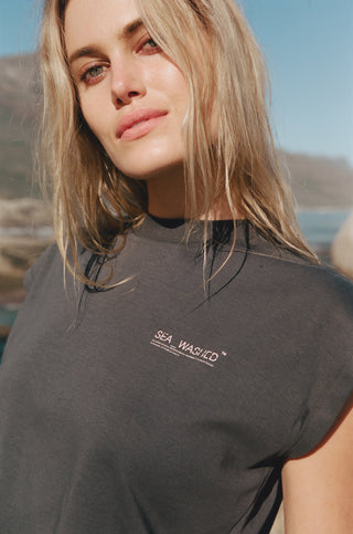 Cropped Organic Cotton Tee, Grey-Blu