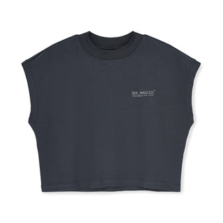Cropped Organic Cotton Tee, Grey-Blu