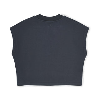 Cropped Organic Cotton Tee, Grey-Blu